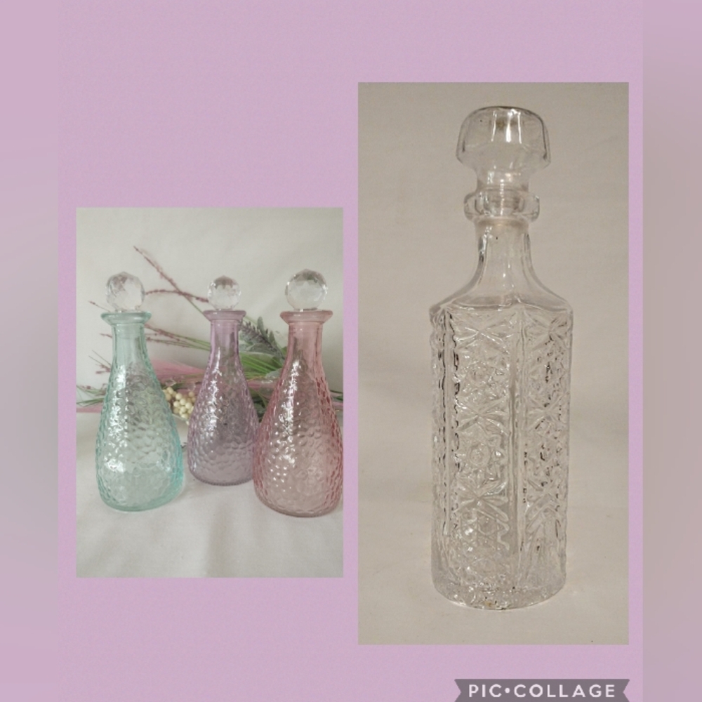 Vintage Empoli Italian Decanter & 3 Pastel Glass Bottles w/ Stoppers - Picture 7 of 11